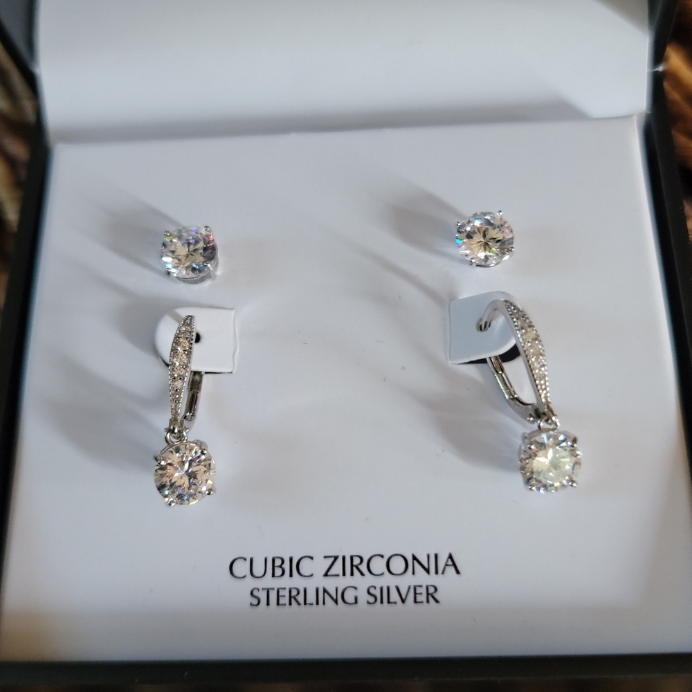 Giani Bernini SS CZ 2 Pair Earrings NWT
